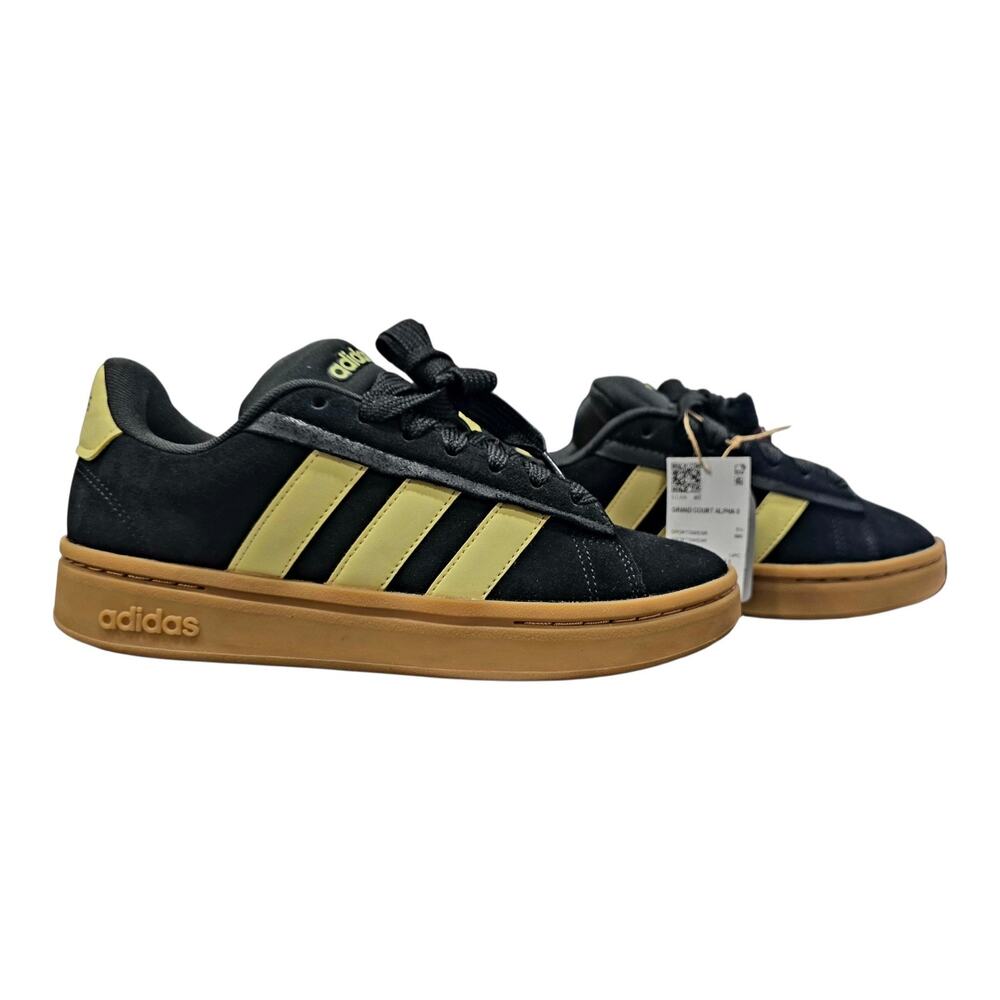 New Adidas Grand Court Alpha 00s IH1288 - Black/Yellow Gum Sole - Size 7 Women’s